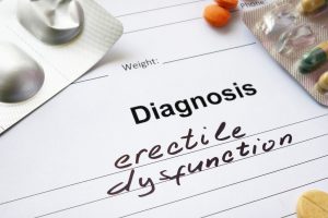 Diagnosis erectile dysfunction written in the diagnostic form and pills.